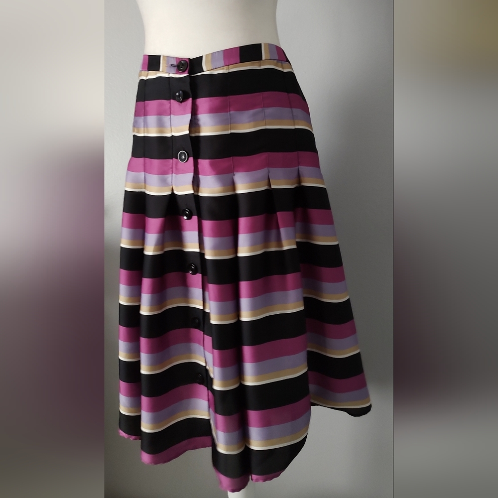 Skirt Women Emma James Buttons Front Size 12 Petite Black Pink Purple Good Cond